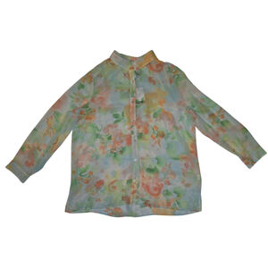 Women's Jill Jill Seabreeze Floral Blouse, Sz L, Button Down Semi Sheer MSRP $89